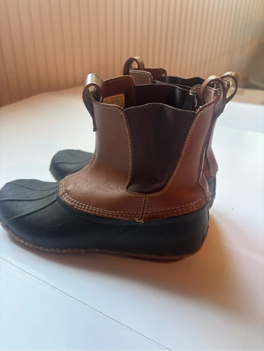 Lands' End Chelsea Duck Boots Pull-On Ankle Leather Brown/Black Men's 9